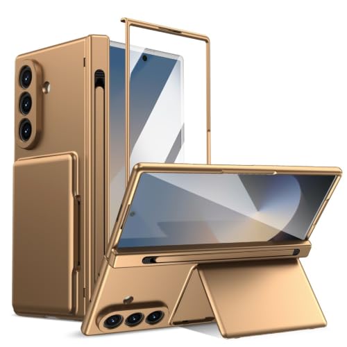 Generic etui kompatybilne z Samsung Galaxy Z Fold 7 (kolor: złoty) odporny na wstrząsy uchwyt na karty podpórka z klapką z przednią folią
