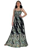 Maxi Dress Women Plus Size Floral Full Length Casual Summer Hawaiian Sundress (3X, Black/Peacock)