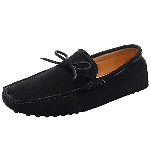Jamron Herren Weich Wildleder Fahrschuhe Halbschuhe Handgefertigt Moccasin Slippers Große Größe Schwarz 3660M EU43