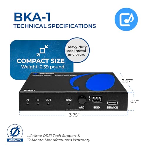 image for OREI 8K Audio Extractor HDMI UltraHD 4K @ 120Hz 48G HDMI 2.1 Audio Con
