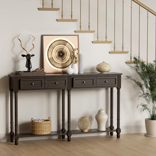 Ychoiceme 58" Farmhouse Console w/Storage Shelves with Drawers & Bottom Shelf