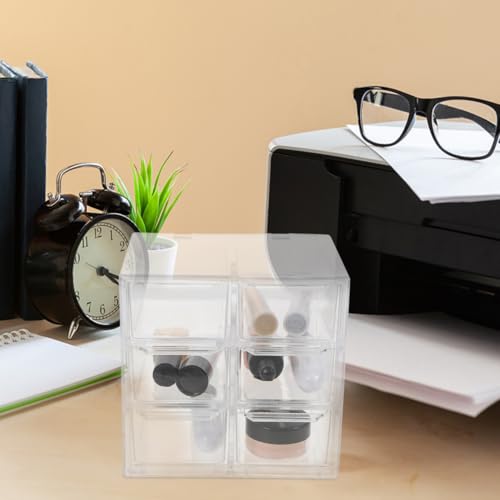 Image of Transparent Desktop Storage Box with 6 Drawers Stackable Plastic Organizer for Makeup Office Supplies and Jewelry Storage 4.84 * 3.93 * 4.72in