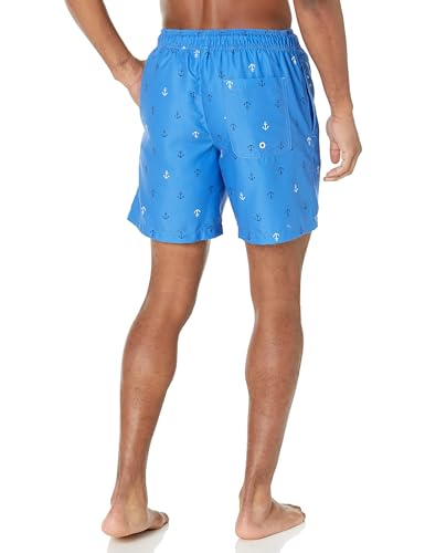 Amazon Essentials Herren Badehose mit Netzfutter, Taschen und Kordelzugverschluss, Blau Ankermuster, XL