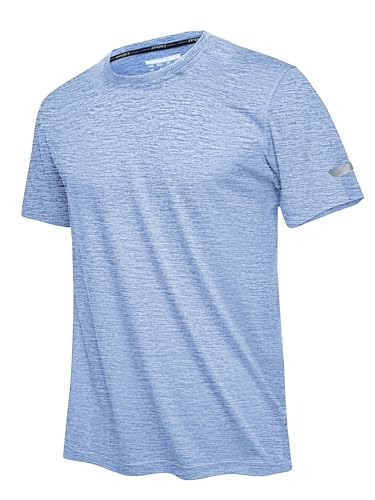 EKLENTSON Men's T Shirt Gym Shirt Stretch Athletic Running T Shirts Crew Neck Summer Fitness Tops Light Blue,XL