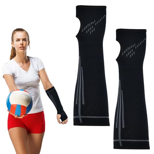 EMAGEREN 1 Par de Manguitos Voleibol, Protector Antebrazo Voleibol, Mangas para Brazos de Voleibol, Manga de Compresión Brazo con Almohadilla Protectora y el Agujero del Pulgar para Mujeres Niñas