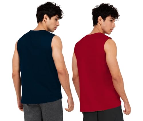 Image of Solid Sleeveless Cotton Regular Fit Mens Stylish Top Tanks Vest T-Shirt (Combo Pack of 2)