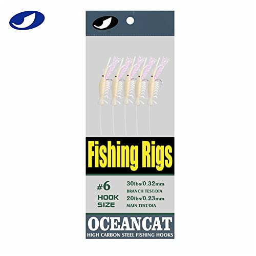 OceanCat señuelos de pesca para agua salada, 10 paquetes de 5 anzuelos cada uno, señuelos de camarón luminiscentes para pesca en agua salada miniatura 2