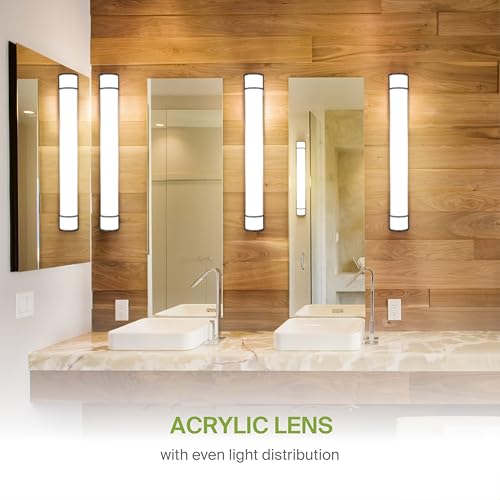 Image of ASD LED 48 inch Vanity Flush Mount Light Fixture, Linear Bathroom Lighting Bar | 3CCT, Dimmable, Energy Star, ETL Listed | 35W 3200LM 3000-5000K 120V | Long Bath Wall Sconce Over Mirror | Black, 2 Pack