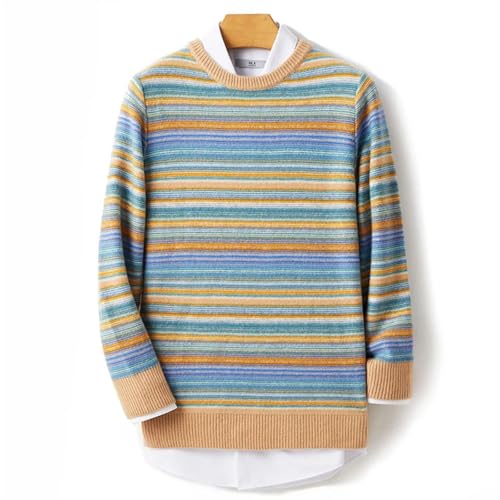 Men's Vintage Casual 100 Percent Wool Knitted Sweater Crew Neck Stripe Loose Long Sleeve Sweaters3