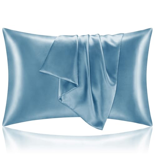 BEDELITE Satin Pillowcase with Zipper 2 Pack, Airy Blue Pillow Cases Standard Size, Super Soft and Cooling Similar to Silk Pillow Cases, Gift for Women Men(20x26 Inches)