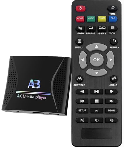 Reproductor multimedia digital 4K Ultra HD para unidades USB y tarjetas microSD, con HDMl y Analogía AV, señalización digital, con reproducción automática, capacidad de reanudación y bucle para videos