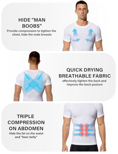 Casey Kevin Men's Compression Shirt Tank Top Slimming Body Shaper Vest Tummy Control Shapewear Undershirt for Men 3 Pack2