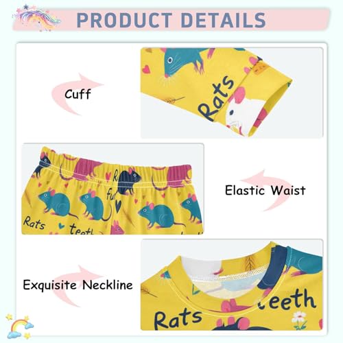 Pajama Sets Long Sleeve Rats Fur Teeth Rats Soft Comfy Sleepwear 2 Piece PJS 3-8T4
