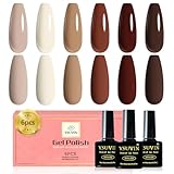 YSUVIN Smalto Semipermanente Unghie, 6 Colori Marrone Scuro Cioccolato Caramello Caffè Nude Beige Autunno Inverno Smalti Gel Soak Off UV LED, DIY Nail Art Salon, 8 ML