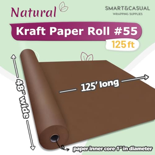 Image of SMART&CASUAL 48 inch x 1,500 inch (125') Coffee Kraft Craft Paper Roll for Gift Wrapping Bulletin Board Bouquet Flower Art Packing Parcel Table Covering 80GSM 55LB (Coffee, 48 inch x 125')