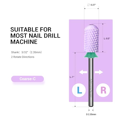 Image of MelodySusie Ceramic Nail Drill Bit, 3 /32'' Smooth Round Top Large Barrel Bits, Suitable for Manicure Pedicure Cuticle Gel Polishing, Beginners Bits, Purple, Series Bit-S, Coarse