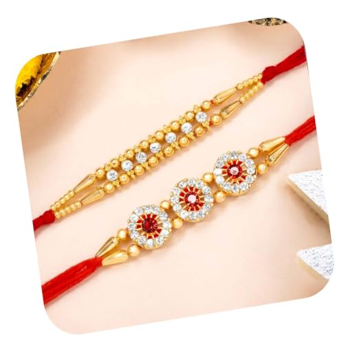 Image of Peora Om Shree Ram Swastik Rakhi for Brother Bhaiya | Crystal & Beads Studded | Red Thread | Raksha Bandhan Hamper with Roli Chawal Greeting Card