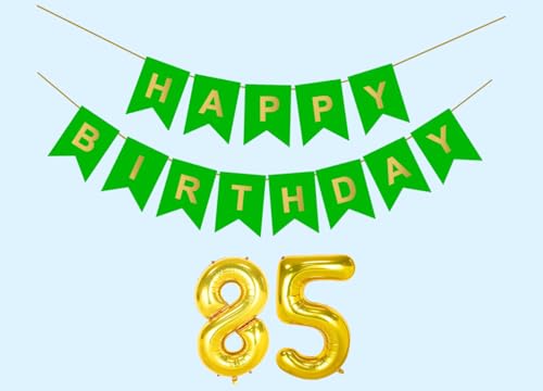 Image of 85th Happy Birthday Decoration Kit Green for 85 year Old Men Women with Number Eighty-fiveParty Decorations Decor Celebration Items Item Set Combo Reusable Paper Banner