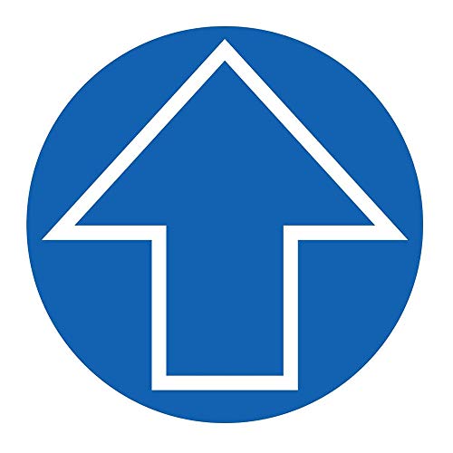 Etiquetas adhesivas para suelo con flechas de distanciamiento social, fondo azul, 20 cm, carteles redondos de seguridad para suelo, para control de multitudes, empresas, hospitales (paquete de 12)