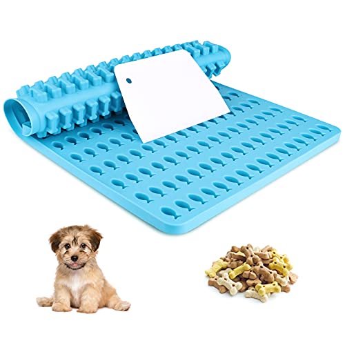 Chilymes Moule à Biscuits pour Chiens, Moule Silicone Chien Forme D'Os Et De Poisson, Moule à Chocolats, Moule en Silicone Et Racloir à PâTe pour Friandises Chien Chocolat Bonbons GâTeau (Bleu) Cover