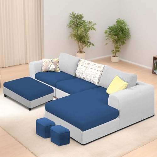 Image of Koza RHS 4 Seater L Shape Sofa Set with Center Table for Living Room (Blue Grey Fabric) Premium Fabric Sofa
