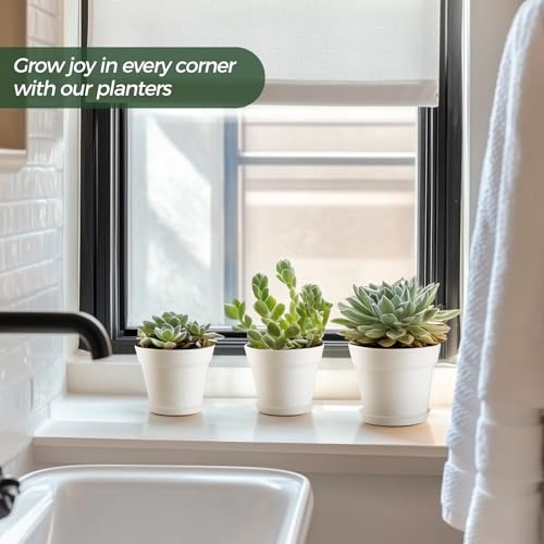 T4U 4 Inch Plant Pots 18-Pack - Small Plastic Planter With Drainage Hole And Saucer, Decorative Nursery Flower Pot Bulk For African Violet, Snake Plant thumb #6