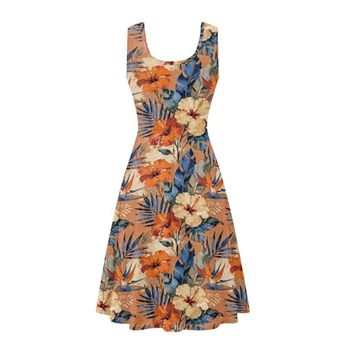 Image of Women Stylish Tank Dresses Sleeveless Round Neck Midi Casual Dress with Pocket for Summer