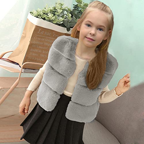 Little Girls Faux Fur Vest Waistcoat Warm Sleeveless Cardigans Fuzzy Lightweight Fur Jacket Outwear for 2-7 Years4