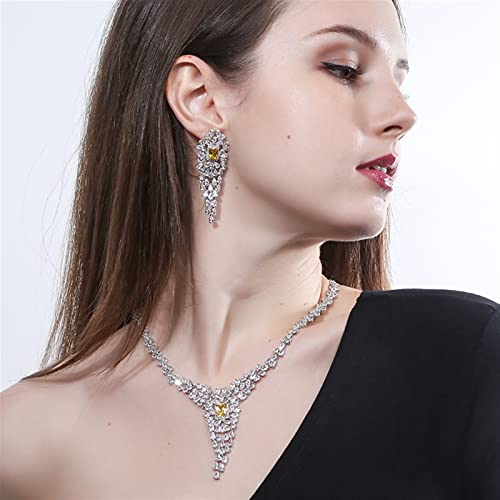 Conjunto de joyería para boda con circonita cúbica Pera y cristal amarillo fiesta de noche