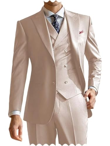 Suits for Men 3 Piece Slim Fit Double Breasted Suit for Men Formal Business Wedding Groom Tuxedos Set