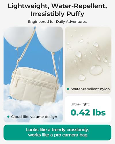 bagsmart Puffer Kameratasche Klein, Kamera Tasche DSLR SLR Fototasche Klein, Leicht und stilvoll Umhängetasche Spiegelreflex Systemkamera Objektive Zubehör(Schwarz)