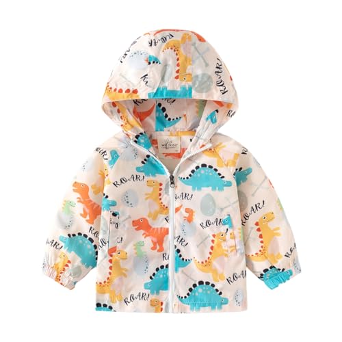 Irsutey Baby Boy Cartoon Dino Jacket Spring Lightweight Windbreaker Jacket Kids Windbreaker Full Zip Up Light Outwear