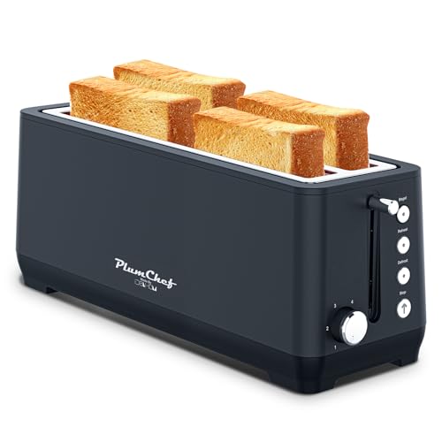 Image of Plum chef 4-Slice Toaster, Extra Wide Long SIot Toaster, 6 Browning Settings, Bagel /Defrost /Reheat Functions, Removable Crumb Tray, Stainless Steel Housing 135oW (Black)