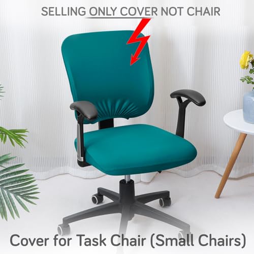 Image of HOKIPO 'SereneSolids' 140 GSM Office Chair Cover for Task Chair - Stretchable Fabric, Washable & Anti-Slip - Fits Small Office Chairs Without Headrest, Teal (AR-5224-TEAL)