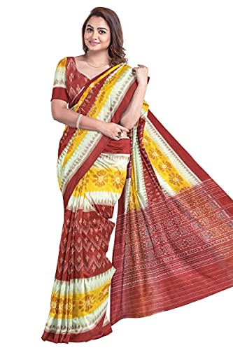 Image of Odisha Sambalpuri Handloom Ikat Women's Cotton Saree, Odisha Handloom Handmade Pure Cotton Khandua Saree, Ikkat Orissa Traditional Handloom Saree Without Blouse