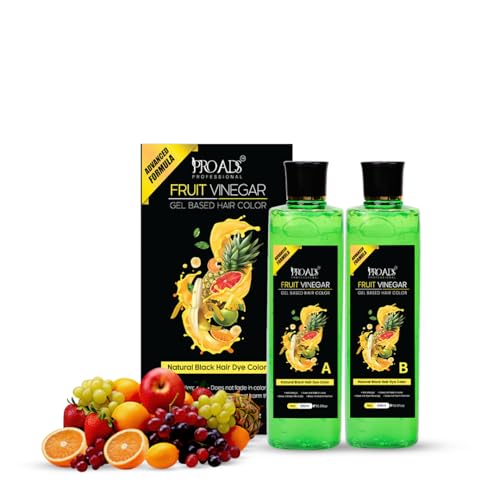 Image of PROADS Black Hair Color Gel with Fruit Vinegar, 10-Min Quick Hair Dye for Men & Women, Dermatologically Tested, Long-Lasting, Natural Look, No Drip, Mess-Free Gel Hair Color (500mlX2)