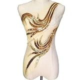 2 Pcs Royal Blue Gold Sequin Lace Fabric Embroidered Gown Appliques Noble Sexy Collar Sew Patches for DIY Wedding Dress Décor (Gold)