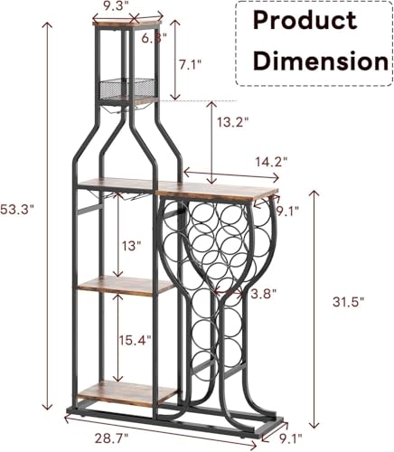 Liquor Cabinet for Home Bar, 5-Tier Wine Rack Freestanding Floor with Wine Glass Holder, Mini Bar Stand with 11 Wine Bottles, Bar Table with Storage for Living Room, Kitchen - Image 3
