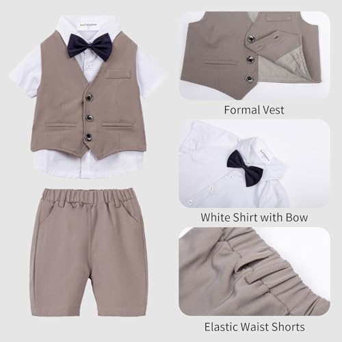 Image of Mud Kingdom Boys Suit 4 Piece Dress Shirt Vest Shorts Set with Bow Tie 2-8 Years