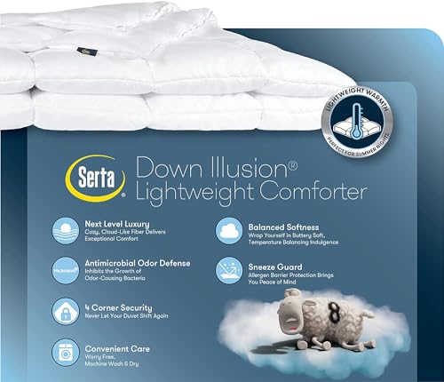 Image of Serta Down Illusion Lightweight Hypoallergenic Down Alternative Comforter with Corner Loops, Full /Queen, White