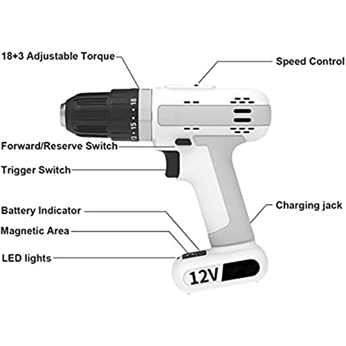 QHYXT 12-V-Akku-Bohrmaschine, 18 + 3-Kupplungseinstellung, Bohrmaschinen-Set, 2 Variable Geschwindigkeiten, 3/8-Zoll… – Bild 3
