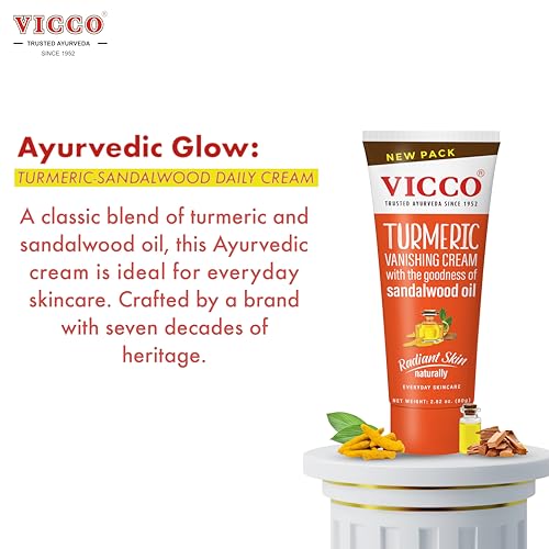Vicco Turmeric Face Moisturizer Cream, with Sandalwood Oil 70 Year Legacy of Ayurveda, Hydrating with Natural Turmeric for Clear, Radiant Skin, Vegan, 100% Natural - 2.82 oz (3 Pack)