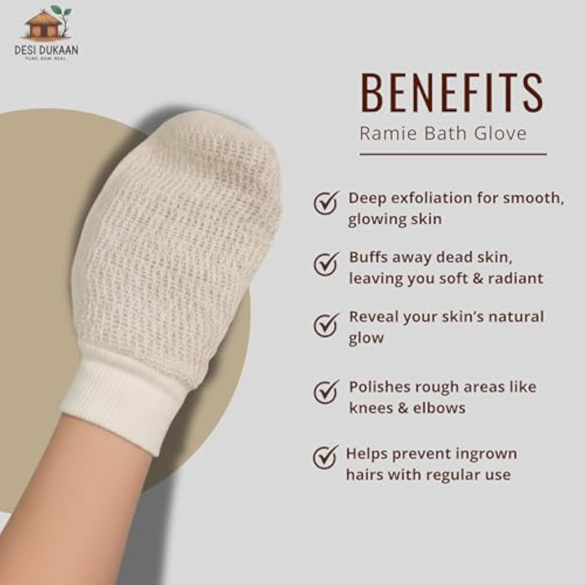 Natural Loofah Bath Glove for Body Exfoliation, Reusable Mitt