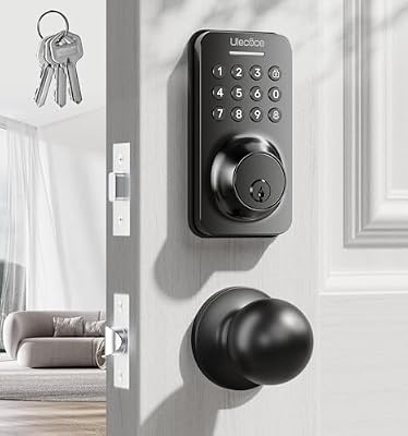Ulecoce Keyless Entry Keypad Deadbolt with Handle Set, Smart Lock, Auto-Lock + One-Touch Lock, 100 Codes + 15-Min Easy Install, Ideal for Airbnb/Homes/Offices, Fits U.S. Standard Front Doors, Black