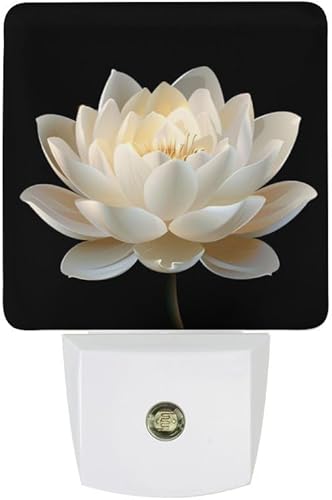 Luz nocturna de flor de loto blanco, luz nocturna enchufable en pared con sensores de luz del atardecer al amanecer, lámpara LED decorativa para