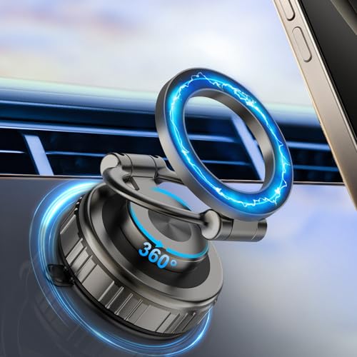 Image of Phone Holders for Your Car, [80+LBS Strongest Suction & 2800gf Magnetic] 360 Adjustable Foldable Vacuum Magnetic Suction Car Cell Phone Holder Mount Compatible for MagSafe iPhone Car