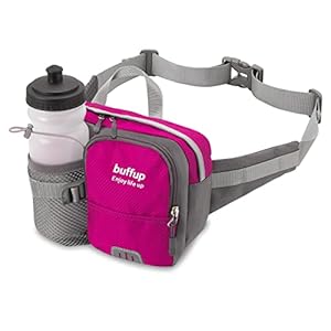 buffup® Sac Banane de randonnée Femme et Homme,Sacoche Banane de Sport Ceinture avec Pore Bouteille,Idéal pour la Course à Pied,Le vélo,Le Voyage (Rose)