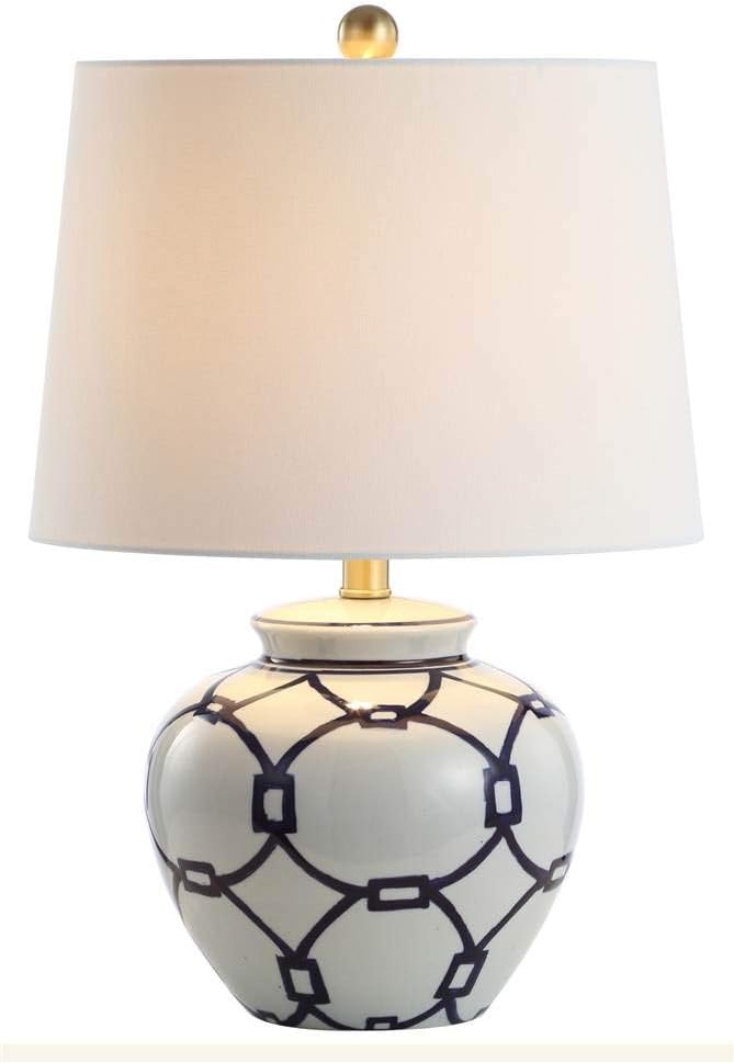 SAFAVIEH Lighting Collection Anders White/ Blue 21-inch Bedroom Living Room Home Office Desk Nightstand Table Lamp (LED Bulb Included)