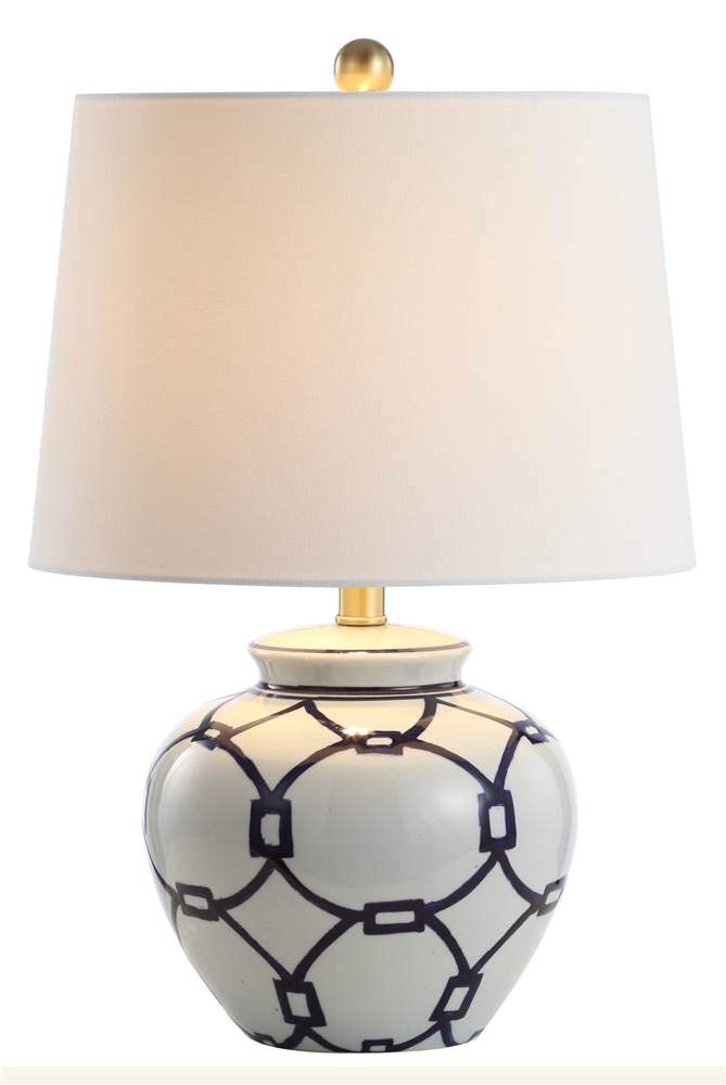 SAFAVIEH Lighting Collection Anders White/ Blue 21-inch Bedroom Living Room Home Office Desk Nightstand Table Lamp (LED Bulb Included)