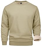 MAGCOMSEN Laufshirts Herren Crewneck Outdoor Shirts Herbst Winter Pullover Baumwolle Fleeceshirt Herren Atmungsaktiv Sweatshirt Classic Langarm Fitnessshirts Khaki L